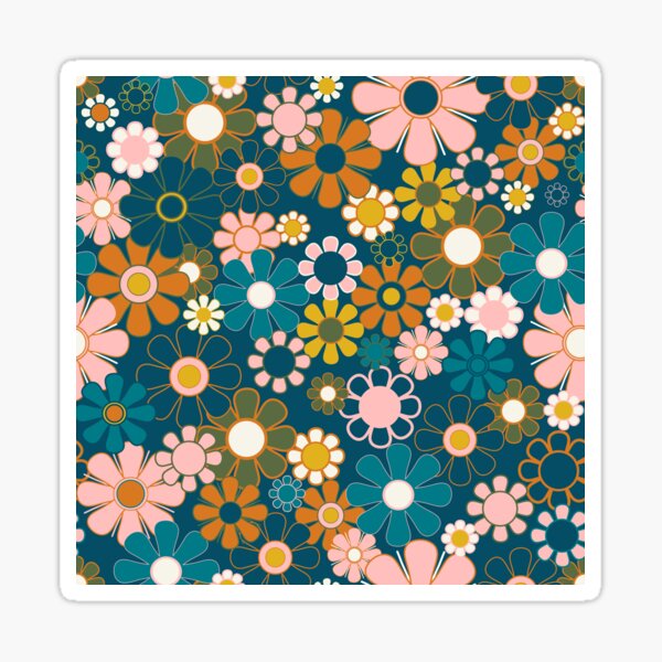 Item preview, Pretty Groovy Retro Garden Floral Pattern Blue Pink Orange Olive 2 designed and sold by kierkegaard.