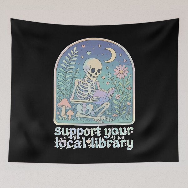 Item preview, Support Your Local Library Pastel Goth Skeleton designed and sold by TomFrontierArt.