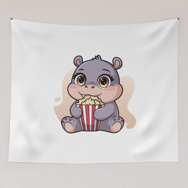 Item preview, hippo eating popcorn designed and sold by Eternalski.