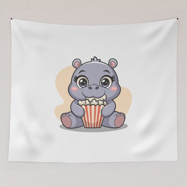 Item preview, hippo eating popcorn designed and sold by Eternalski.