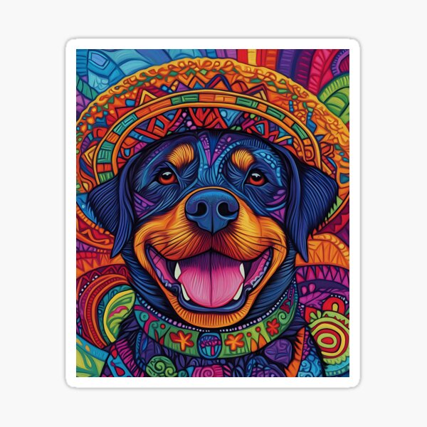 Aperçu de l'œuvre Rottweiler coloré portant un sombrero, design pour les amoureux des chiens créée et vendue par WH1T3 KAT.