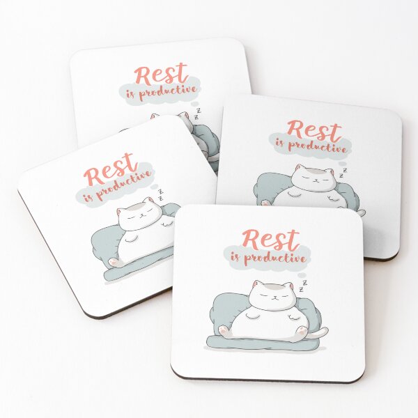 Item preview, Lazy Cat on Couch – Rest is Productive Cute Motivational Quote designed and sold by ThaiArtShop.