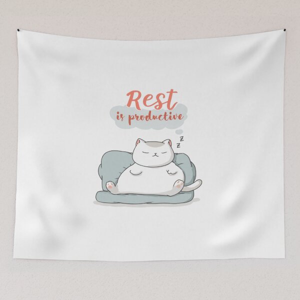 Item preview, Lazy Cat on Couch – Rest is Productive Cute Motivational Quote designed and sold by ThaiArtShop.