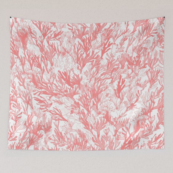 Item preview, A dense forest of light red seaweed underwater painted in watercolor. designed and sold by AlineDoornhof.