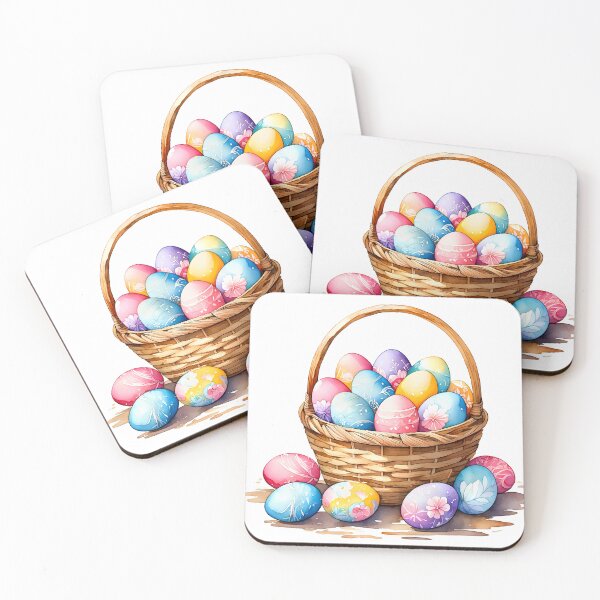 Item preview, A watercolor illustration of Easter eggs in a basket designed and sold by Pug-In-Mug.