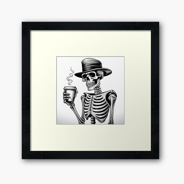 Artikel-Vorschau von Funny Skeleton with Coffee Cup – Black and White Line Art Drawing, designt und verkauft von eaglestudio9.