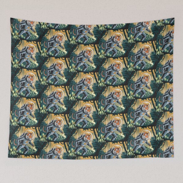 Item preview, Vintage Tiger Astronaut Exploring Alien Jungle designed and sold by Into The Rabbit Hole.