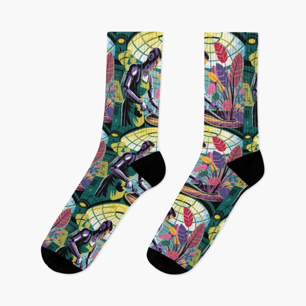 Item preview, Retro Sci-Fi Robot Botanist Tending Alien Plants designed and sold by Into The Rabbit Hole.
