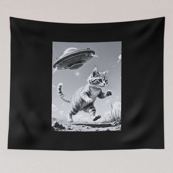 Item preview, Cute Tabby Cat Chased by a UFO designed and sold by Marymarice.