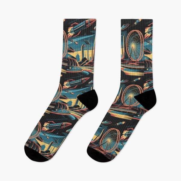 Item preview, Retro Sci-Fi Rocket Carnival Cityscape designed and sold by Into The Rabbit Hole.