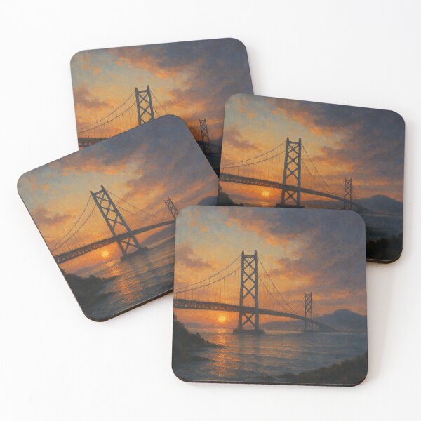 Item preview, Akashi Kaikyō Bridge at Sunset – Gateway Over the Sea designed and sold by NihonKamonScape.