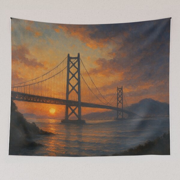 Item preview, Akashi Kaikyō Bridge at Sunset – Gateway Over the Sea designed and sold by NihonKamonScape.