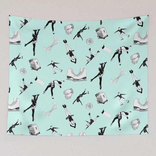 Item preview, Figure Skating Female Silhouettes and Accessories on Pastel Blue designed and sold by PD-Skating.