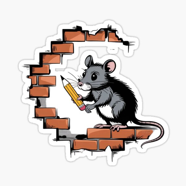 Item preview, A Banksy-style graffiti of a rat holding a pencil and standing on a brick.  designed and sold by 123ks.