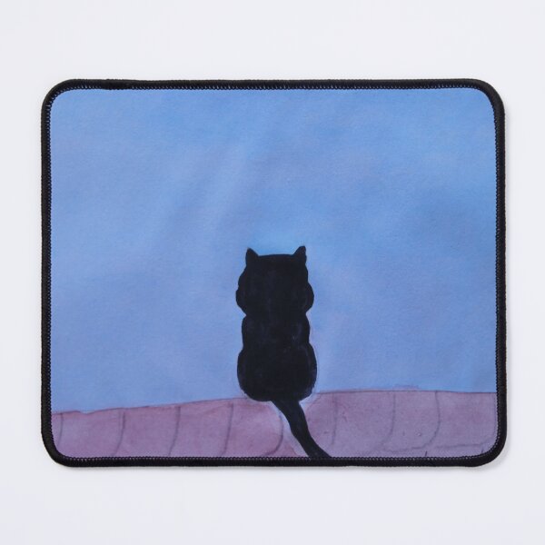 Item preview, Watercolor painting of a black kitten on a roof at night designed and sold by NaturaFotos.