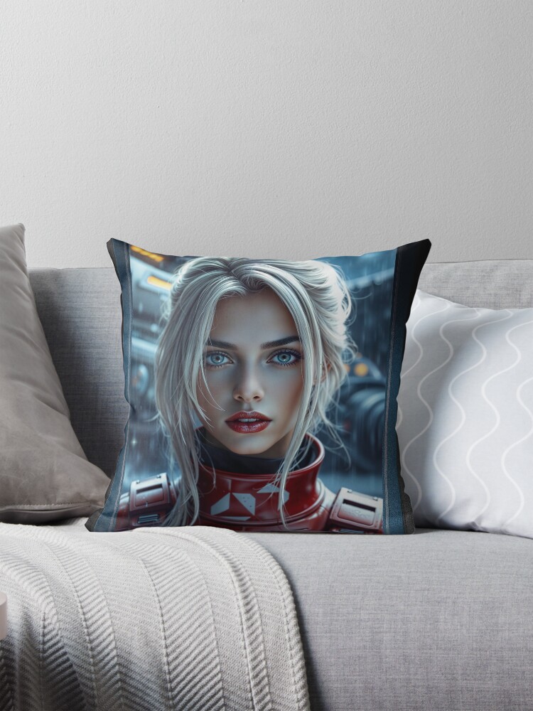 High Tech Portrait Of Flight Cadet Elisa Breadon AI Concept Art by Xzendor7 | An Alluring Beauty 4 High Tech Portrait Of Flight Cadet Elisa Breadon Striking AI Concept Art by Xzendor7 Decorative Art Print Throw Pillow