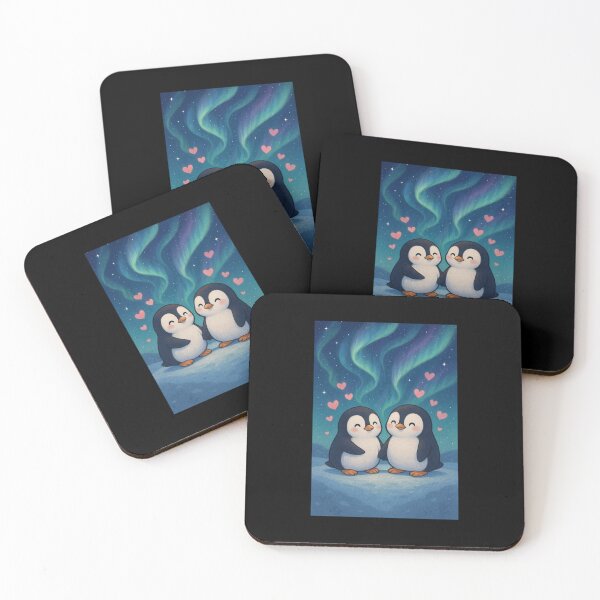 Item preview, two penguins in love looking at the northern lights designed and sold by SilentStyle.