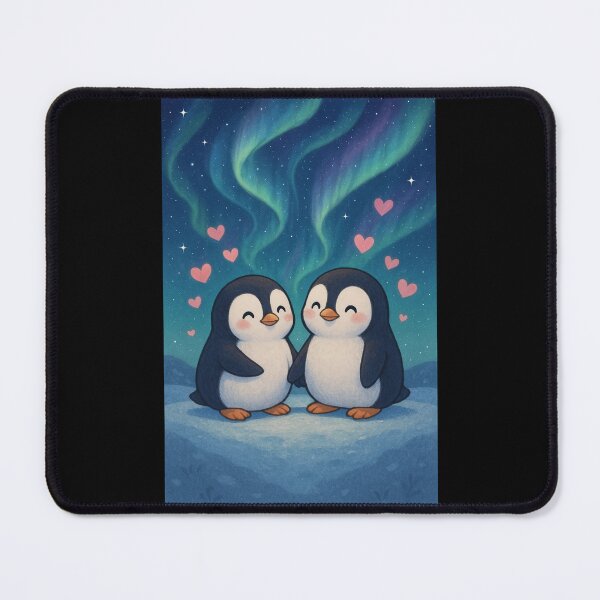 Item preview, two penguins in love looking at the northern lights designed and sold by SilentStyle.