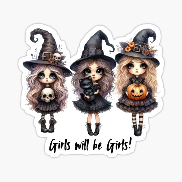 Item preview, Girls will be Girls, witches, black cats, skeletons, pumpkins, best friends stickers and designs designed and sold by feathereddaisy.