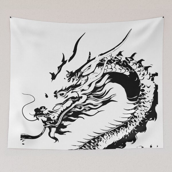 Item preview, This black and white ink painting of a rising dragon combines ancient mythology designed and sold by zephstudoartist.