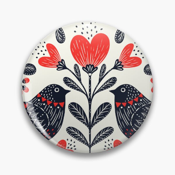 Item preview, Folk Love Birds – Scandinavian Heart Garden in Red, Black & Cream designed and sold by OzdeBayer.