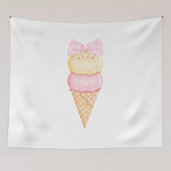Item preview, Double Scoop Ice Cream Cone with Pink Gingham Bow – Coquette Watercolor Summer Art designed and sold by DivinePassion.