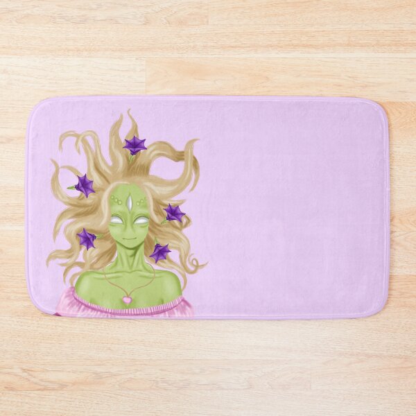 Item preview, Alien girl with flowers and devil trumpets in her hair, dressed in a beautiful pink dress designed and sold by katecheerycake.