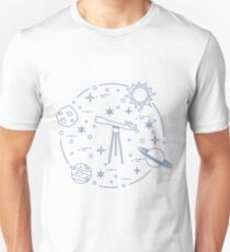 Science: telescope, sun, moon, planets, stars. Unisex T-Shirt