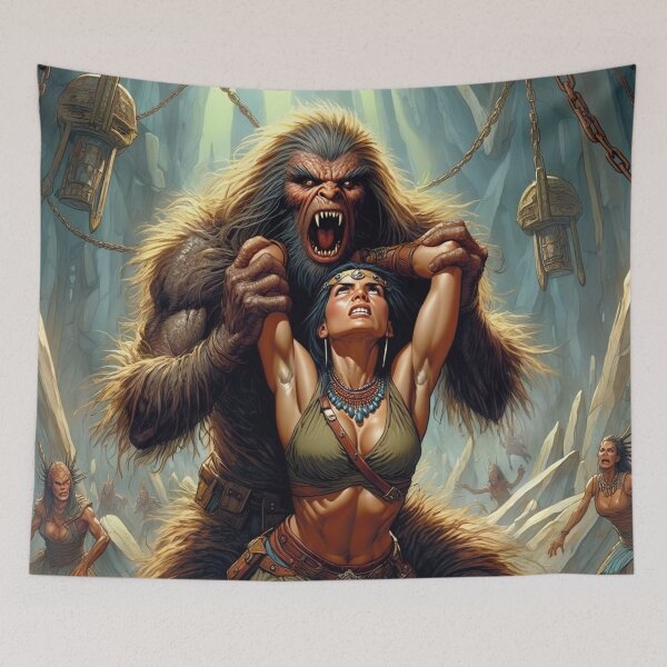 Item preview,  Evil Howler of the Pit Hunter Native American woman fantasy art graphic comic book illustration art designed and sold by Vintage Designs +.