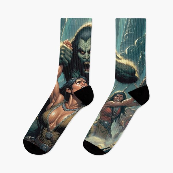 Item preview,  Evil Howler of the Pit Hunter Native American woman fantasy art graphic comic book illustration art designed and sold by Vintage Designs +.