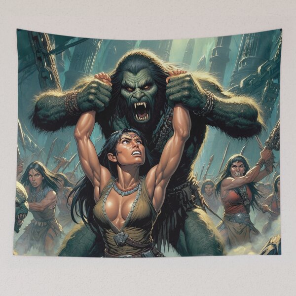 Item preview,  Evil Howler of the Pit Hunter Native American woman fantasy art graphic comic book illustration art designed and sold by Vintage Designs +.