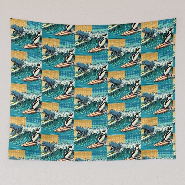 Item preview, Cute seal and penguin surfing the sea designed and sold by Dogandesighn.