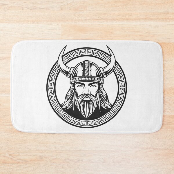Item preview, Black and white portrait of a frowning angry Celtic warrior in a horned helmet, Viking or Gallic warrior, designed and sold by Danler.