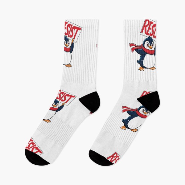 Item preview, Resist Penguin Rebel Bird with Flag and Red Headband designed and sold by ArtDesignTp.