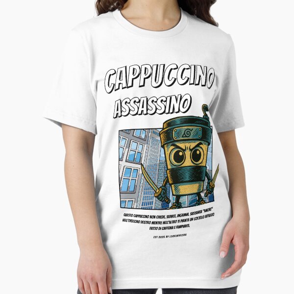 Vista previa del artículo con la obra «Cappuccino Assassino estilo cómic de los 90 (Cerebro italiano)», diseñado y vendido por LookinFreshh.