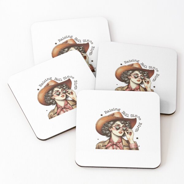 Item preview, Raising Hell Since Birth – Retro Cowgirl with Heart Sunglasses designed and sold by Cowgirl Sister 12.