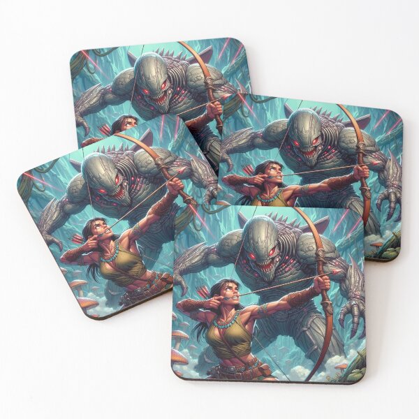 Item preview, Intergalactic alien Overlord Hunter Native American woman fantasy art graphic comic book illustration art designed and sold by Vintage Designs +.
