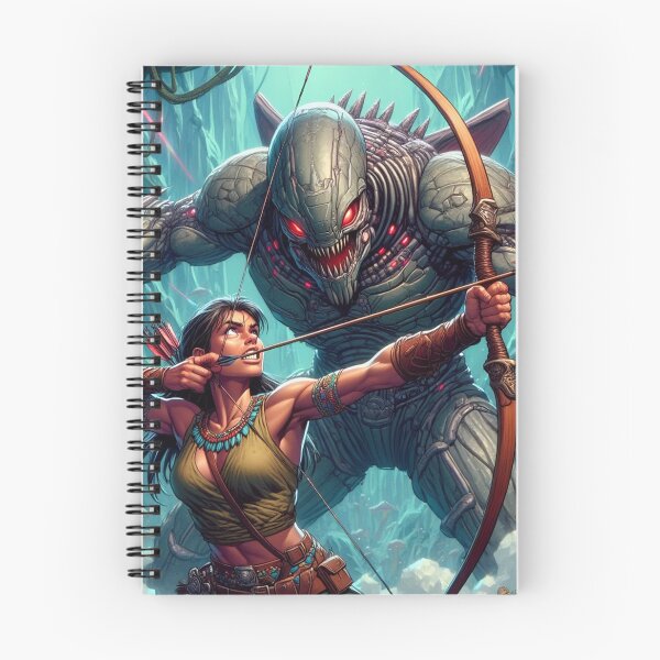 Item preview, Intergalactic alien Overlord Hunter Native American woman fantasy art graphic comic book illustration art designed and sold by Vintage Designs +.
