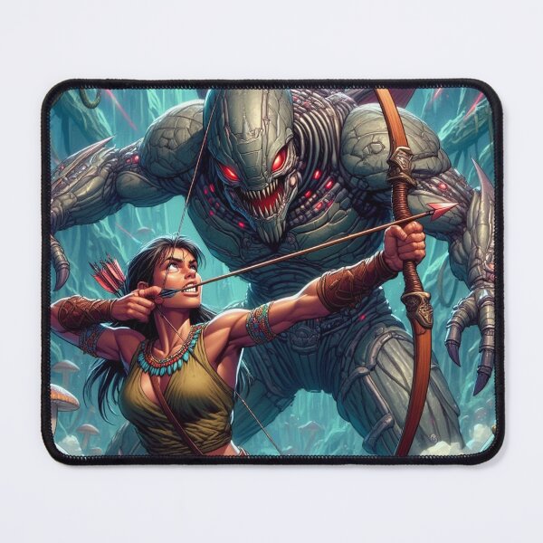 Item preview, Intergalactic alien Overlord Hunter Native American woman fantasy art graphic comic book illustration art designed and sold by Vintage Designs +.