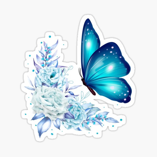 Item preview, Blue Butterfly with Icy Floral Elegance  designed and sold by Eden Echo.