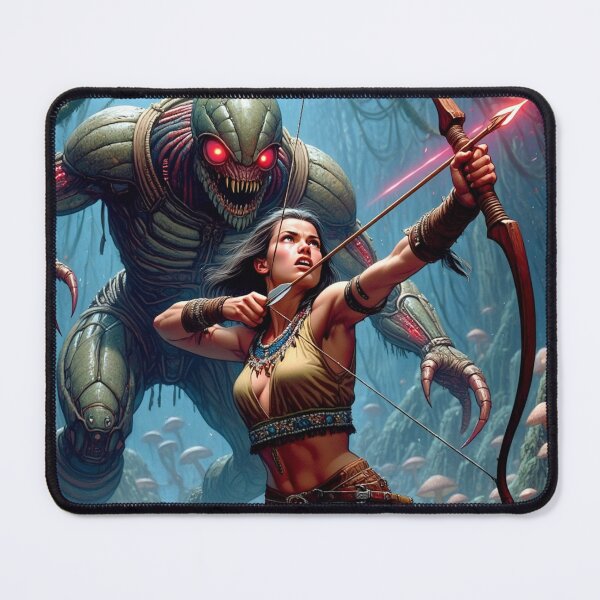 Item preview, Intergalactic alien Overlord Hunter Native American woman fantasy art graphic comic book illustration art designed and sold by Vintage Designs +.