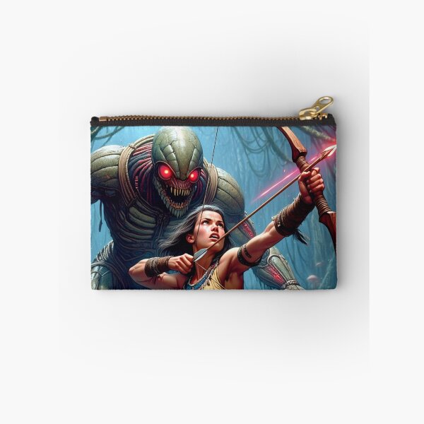 Item preview, Intergalactic alien Overlord Hunter Native American woman fantasy art graphic comic book illustration art designed and sold by Vintage Designs +.