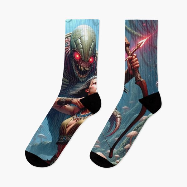 Item preview, Intergalactic alien Overlord Hunter Native American woman fantasy art graphic comic book illustration art designed and sold by Vintage Designs +.