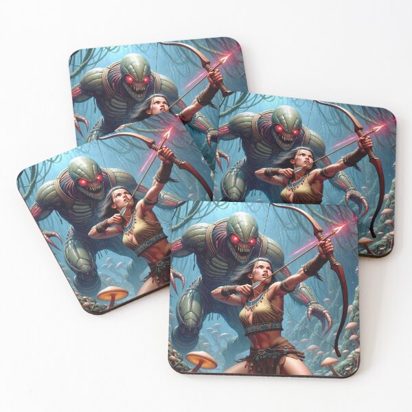 Item preview, Intergalactic alien Overlord Hunter Native American woman fantasy art graphic comic book illustration art designed and sold by Vintage Designs +.