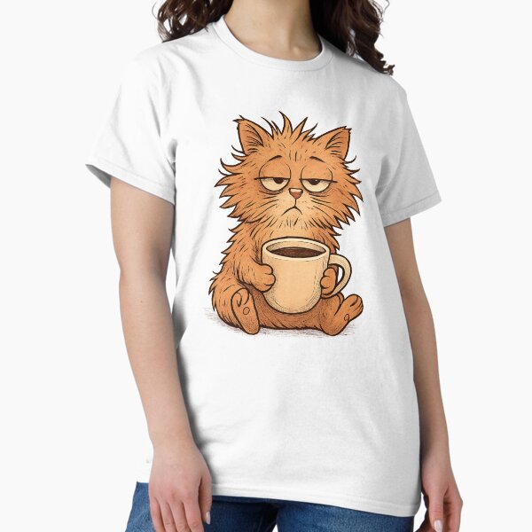 Item preview, Tired Coffee Cat | Funny Grumpy Morning Feline Illustration designed and sold by Pillows Wardrobe.