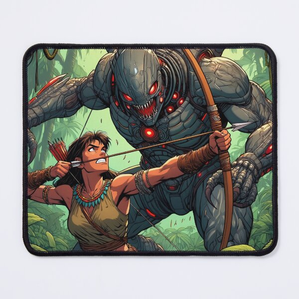 Item preview, f Intergalactic alien Overlord Hunter Native American woman fantasy art graphic comic book illustration art designed and sold by Vintage Designs +.