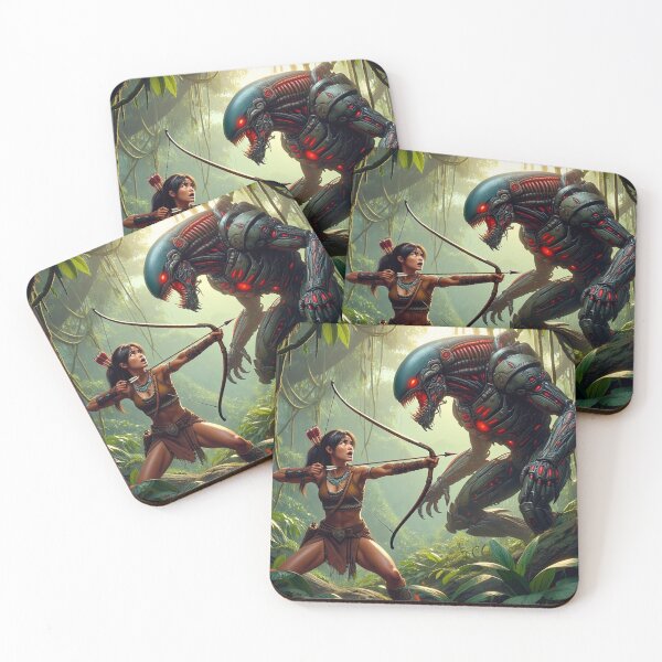 Item preview,  Intergalactic alien Overlord Hunter Native American woman fantasy art graphic comic book illustration art designed and sold by Vintage Designs +.