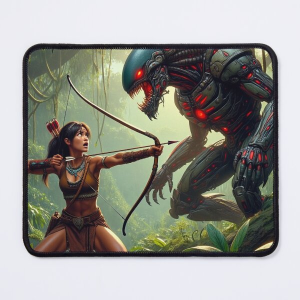 Item preview,  Intergalactic alien Overlord Hunter Native American woman fantasy art graphic comic book illustration art designed and sold by Vintage Designs +.