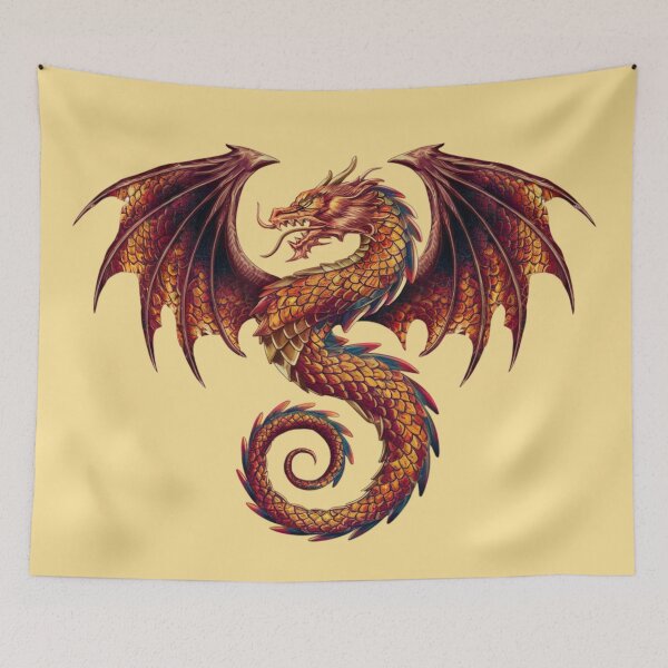 Item preview, a fierce dragon with scales shimmering in vibrant hues designed and sold by 123ks.