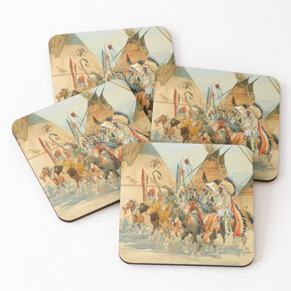 Item preview, Indian Warriors Before Battle - Old American Western Print designed and sold by VintageSpaceArt.
